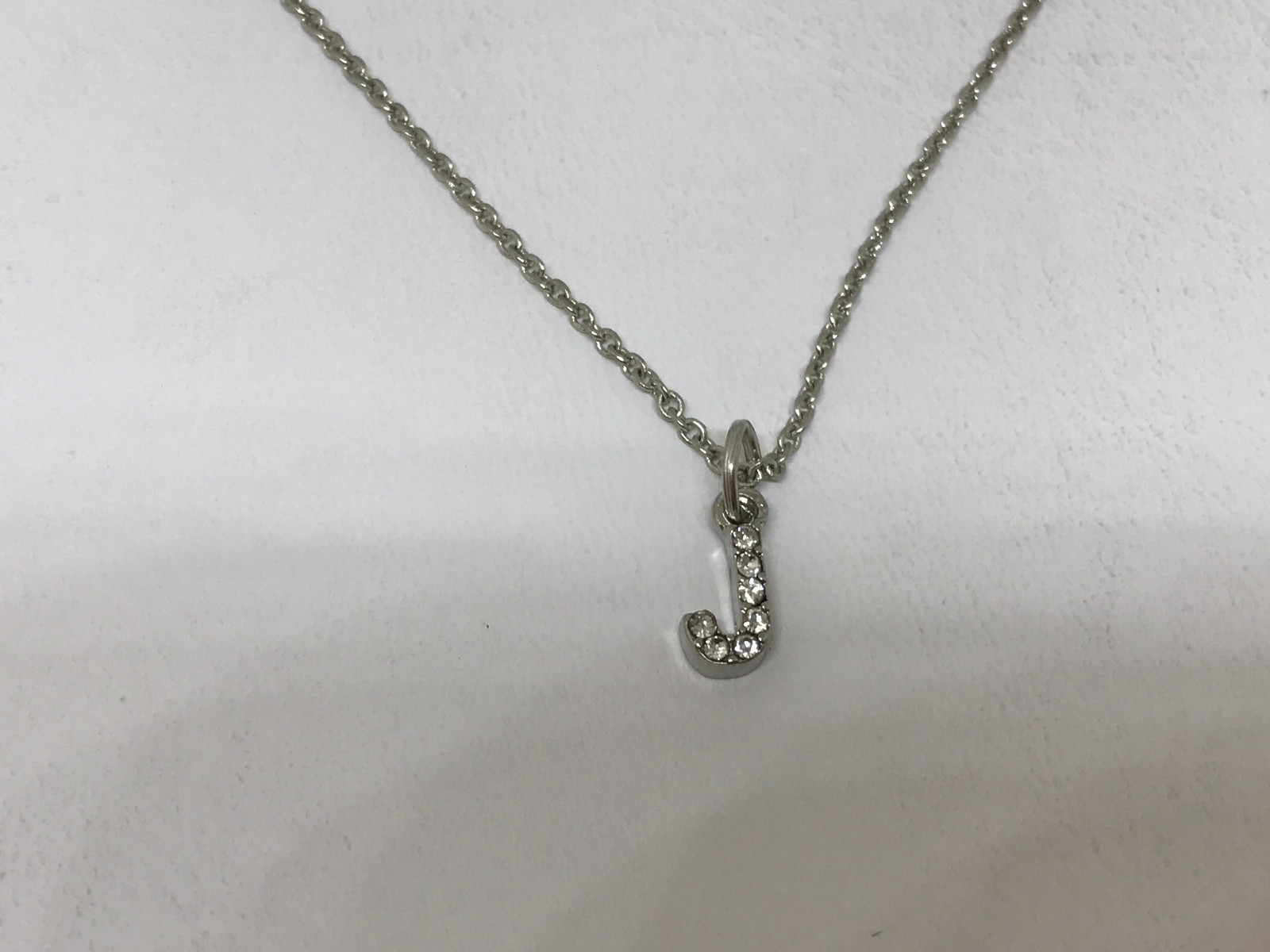 SILVER TONE INITIAL LETTER J RHINESTONES PENDANT NECKLACE NICKEL FREE ADJUSTABLE