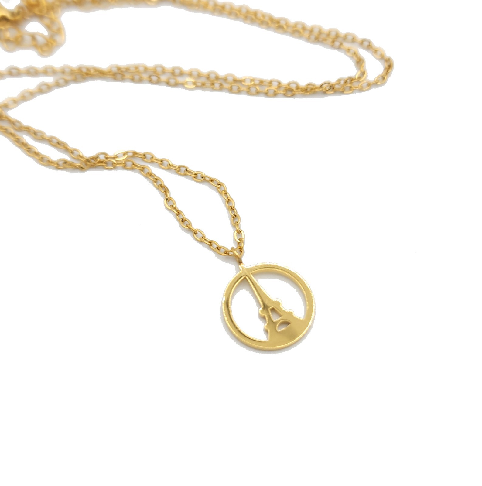 Circle Eiffel Tower GOLD Plated Necklace Paris France Peace Gift Champ de Mars