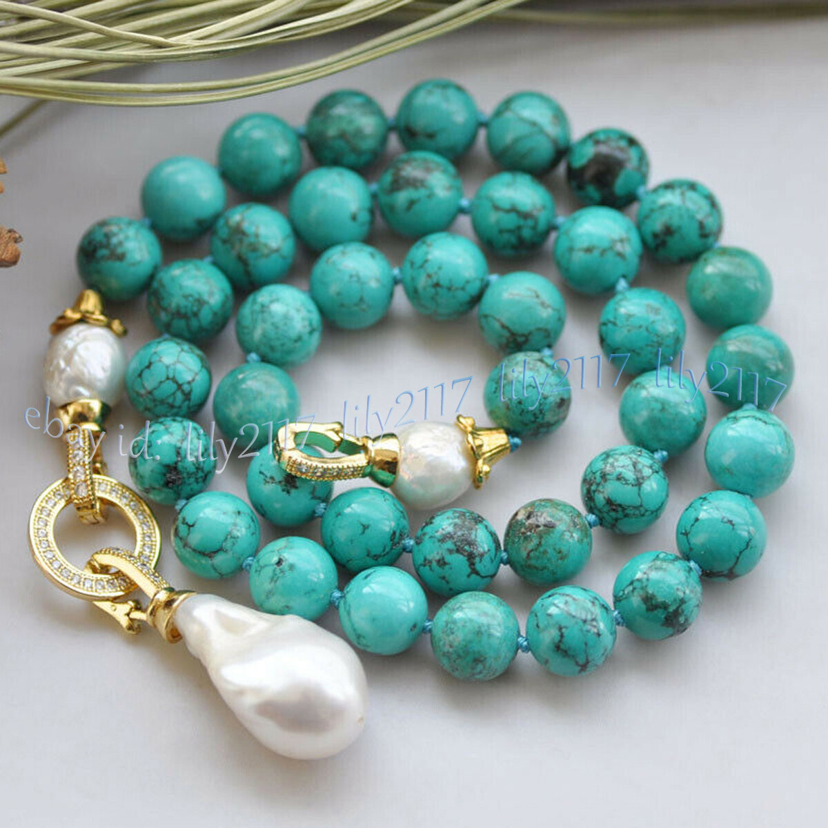 10mm Green Turquoise Natural White Keshi Baroque Pearl Pendant Necklace 16-28”