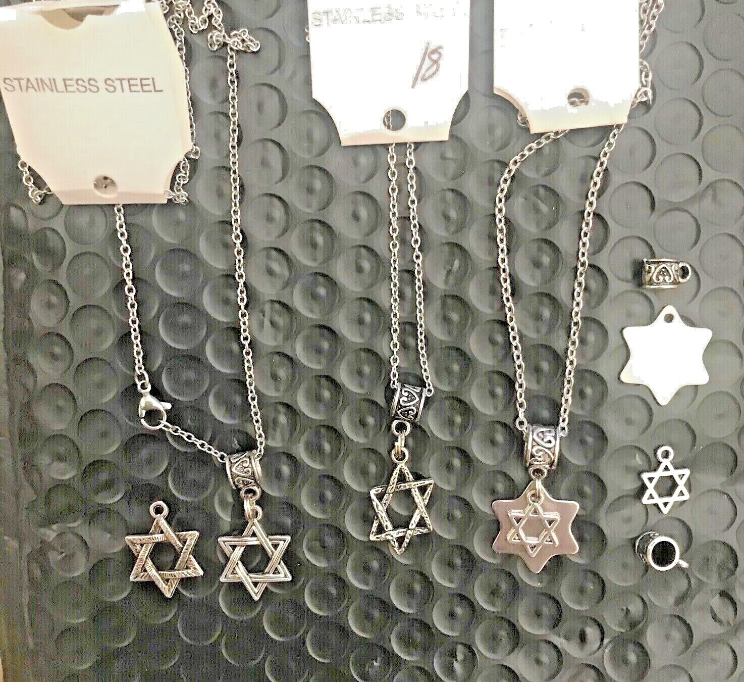 6 (3) Necklaces Star of David St.Steel chains 18″ & (3) S.O.D Pendants USA Stock