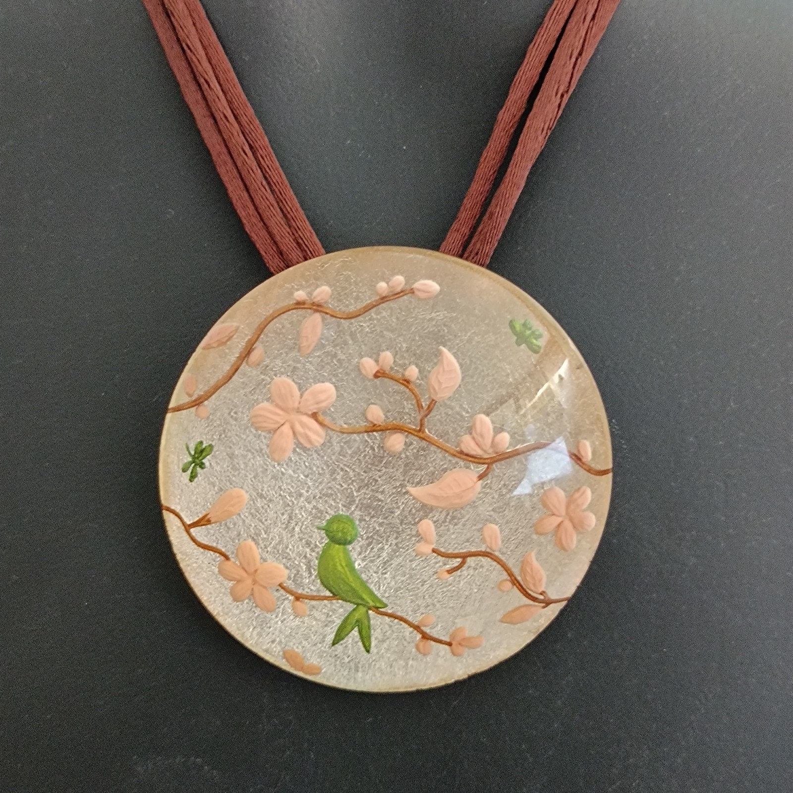 ZSISKA Necklace Oversized Resin Pendant Art Nouveau Inspired Botanical Whimsical