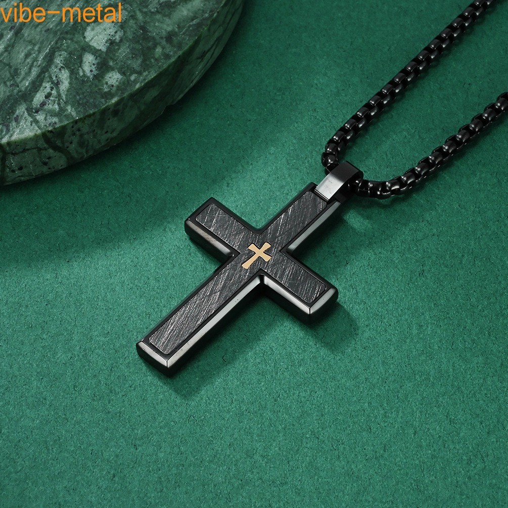 Stainless Steel Double Layer Cross Pendant Necklace for Men Boy Stylish Gifts