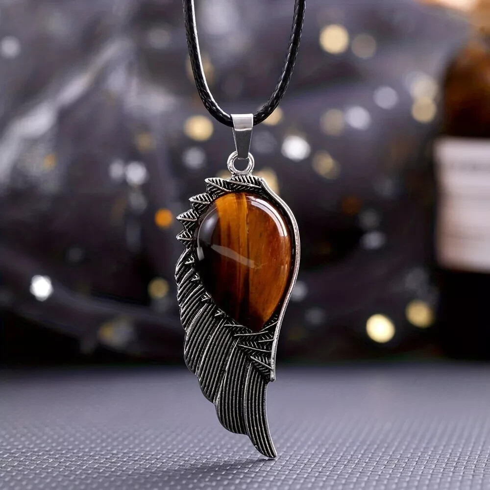 Beautiful Tiger Eye Gem & Wing Pendant! FREE SHIPPING IN THE USA!