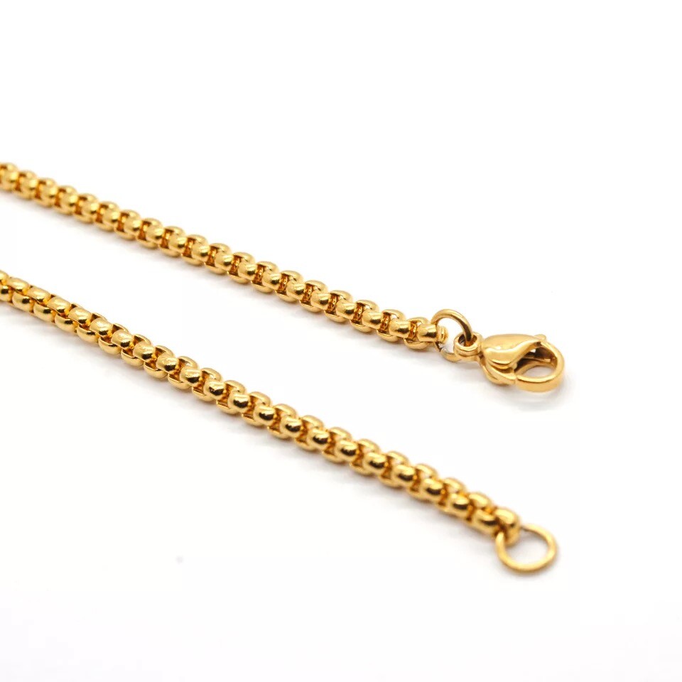 Wholesale 18K Gold Plated 3mm Square Rolo Box Cylinder Chain Necklace 18″- 28″