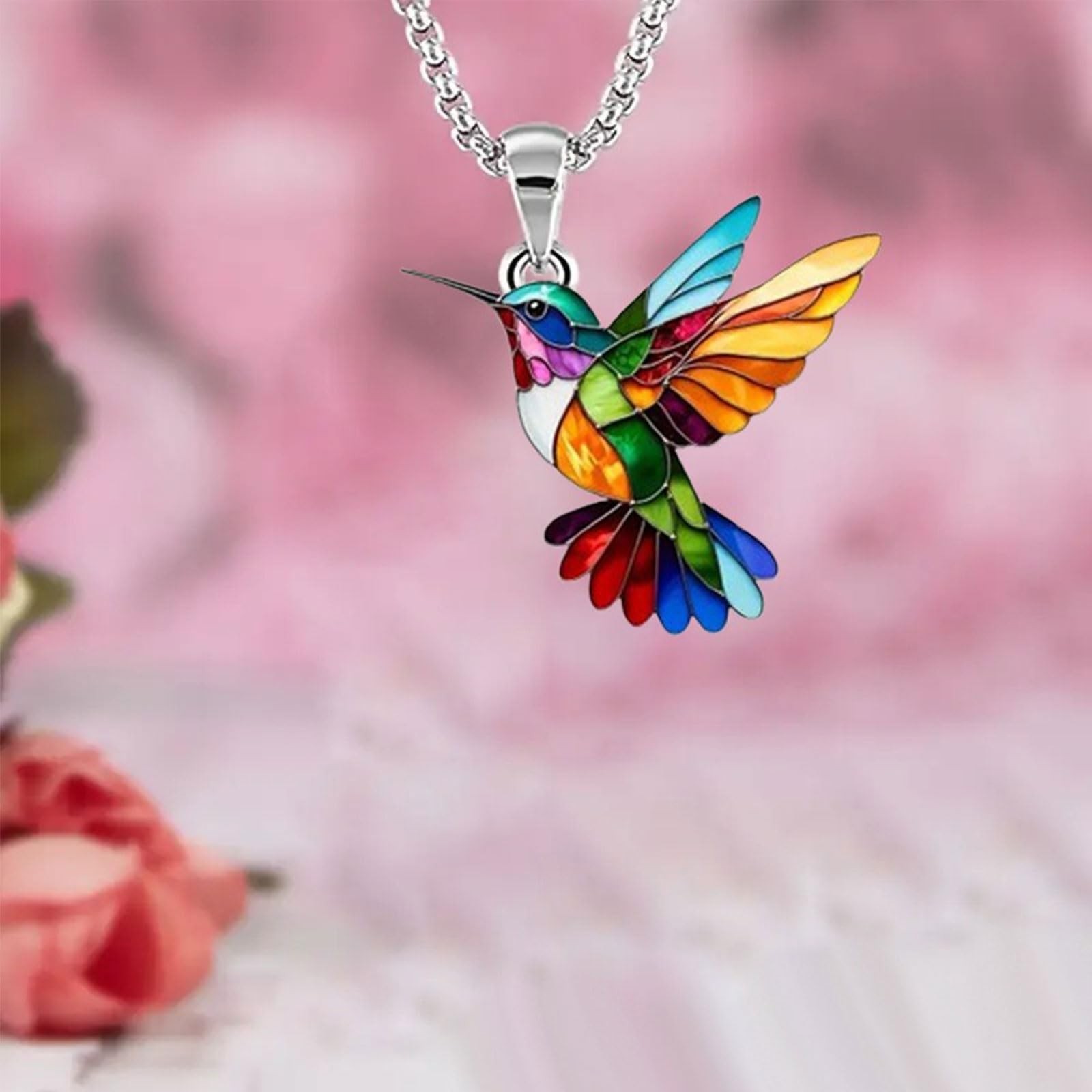 Colorful Hummingbird Necklace Acrylic 2D Hypoallergenic Cute Bird Earrings