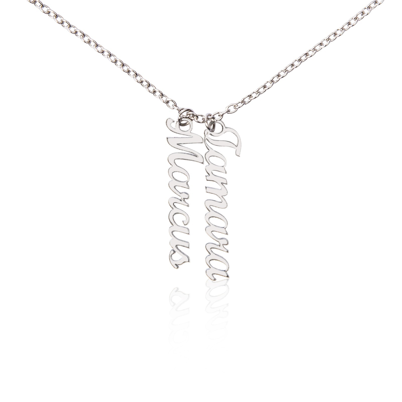 Personalized Vertical Name Necklace Custom Script Pendant Gift Box Silver Gold