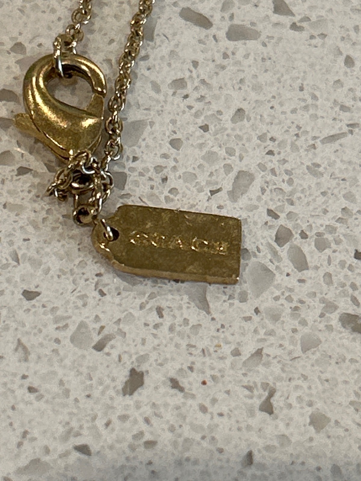 Coach Gold Tone Clear Rhinestone Pendant Necklace signed Thailand