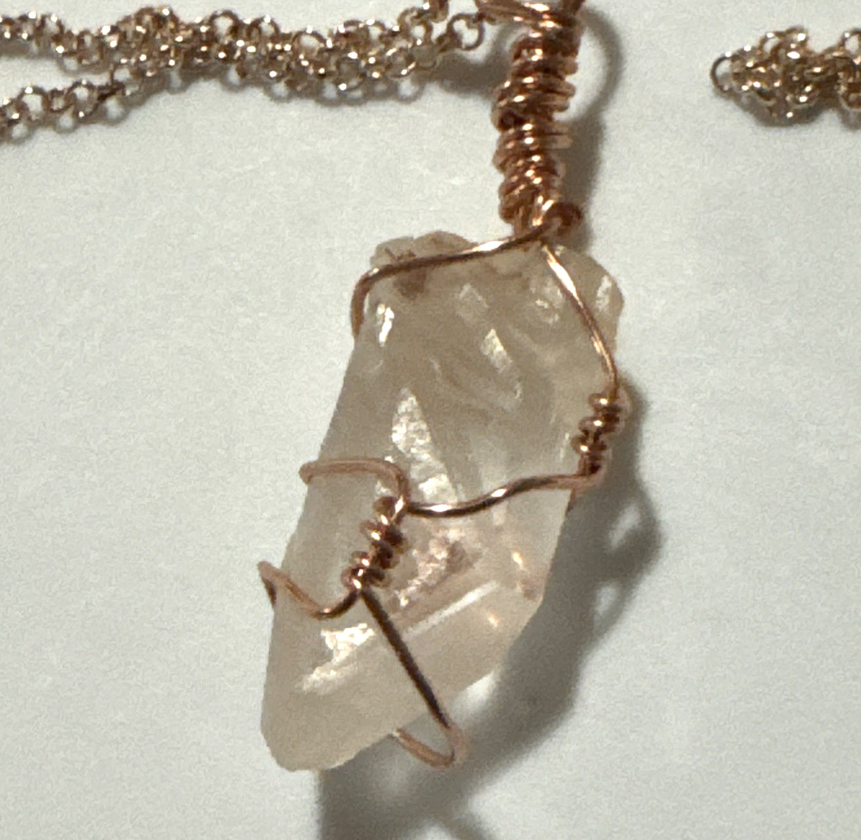 Clear Quartz Necklace Jewelry Rose Gold Tone 22″ Chain Genuine Stone Handmade