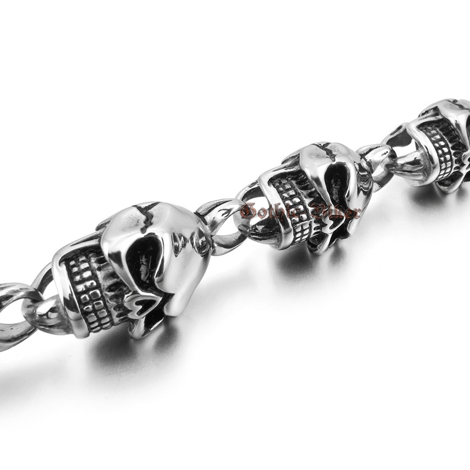 Heavy Mens Skull Bead Link Necklace Chain Biker Rocker Stainless Steel Jewelry