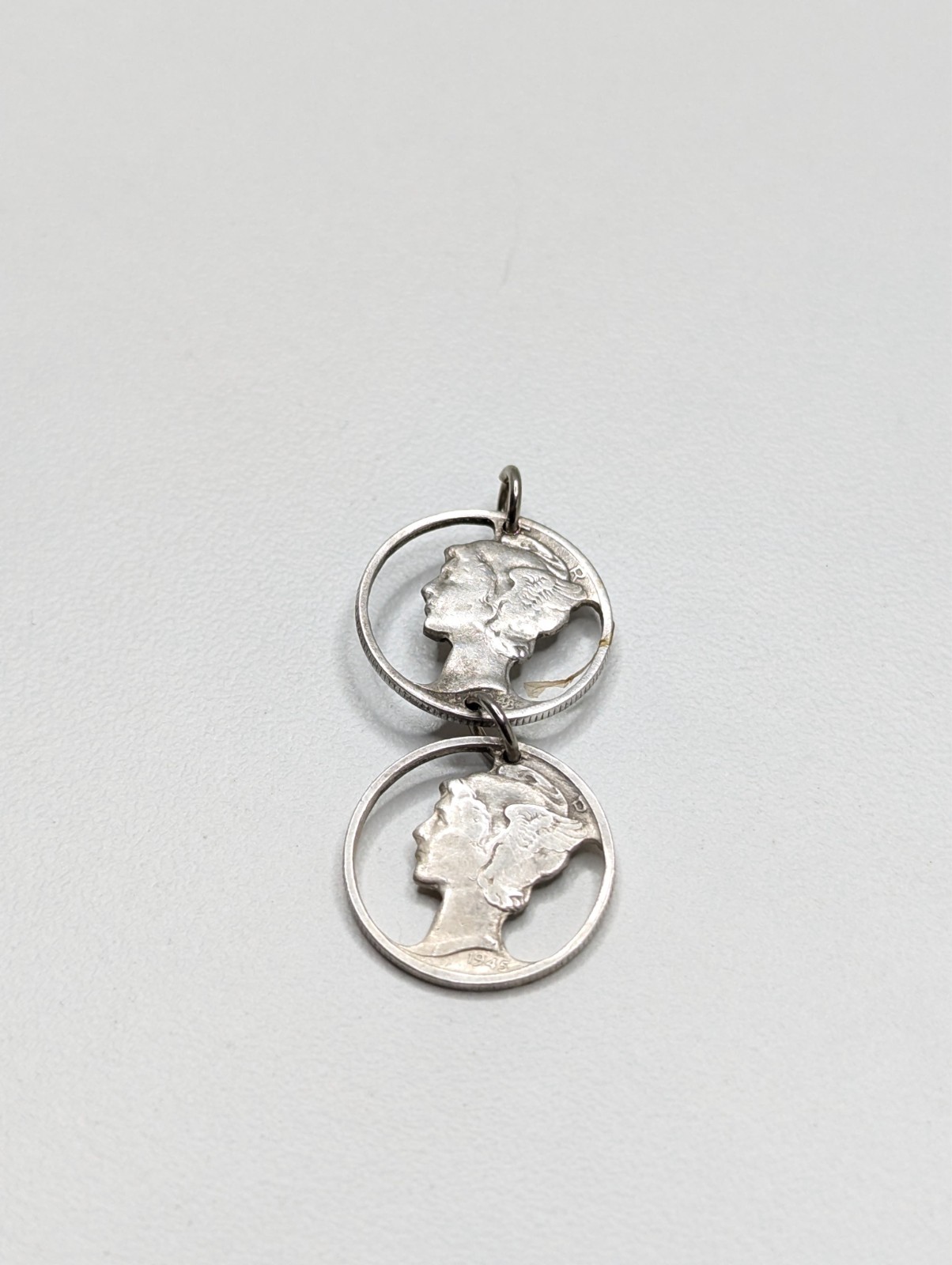 Sterling Silver 925 Vintage Mercury Dime Cutout Double Circle Coin Pendant 3.38g