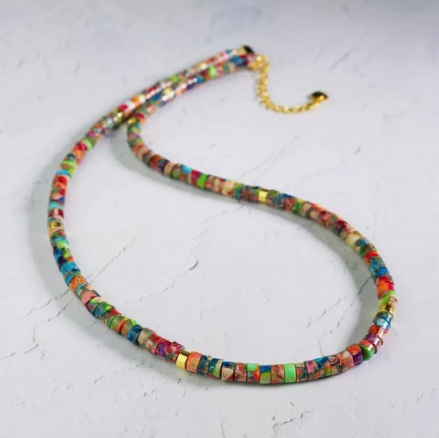 Colorful Sea Sediment Jasper Necklace Beaded Choker Healing Dainty Women Gifts