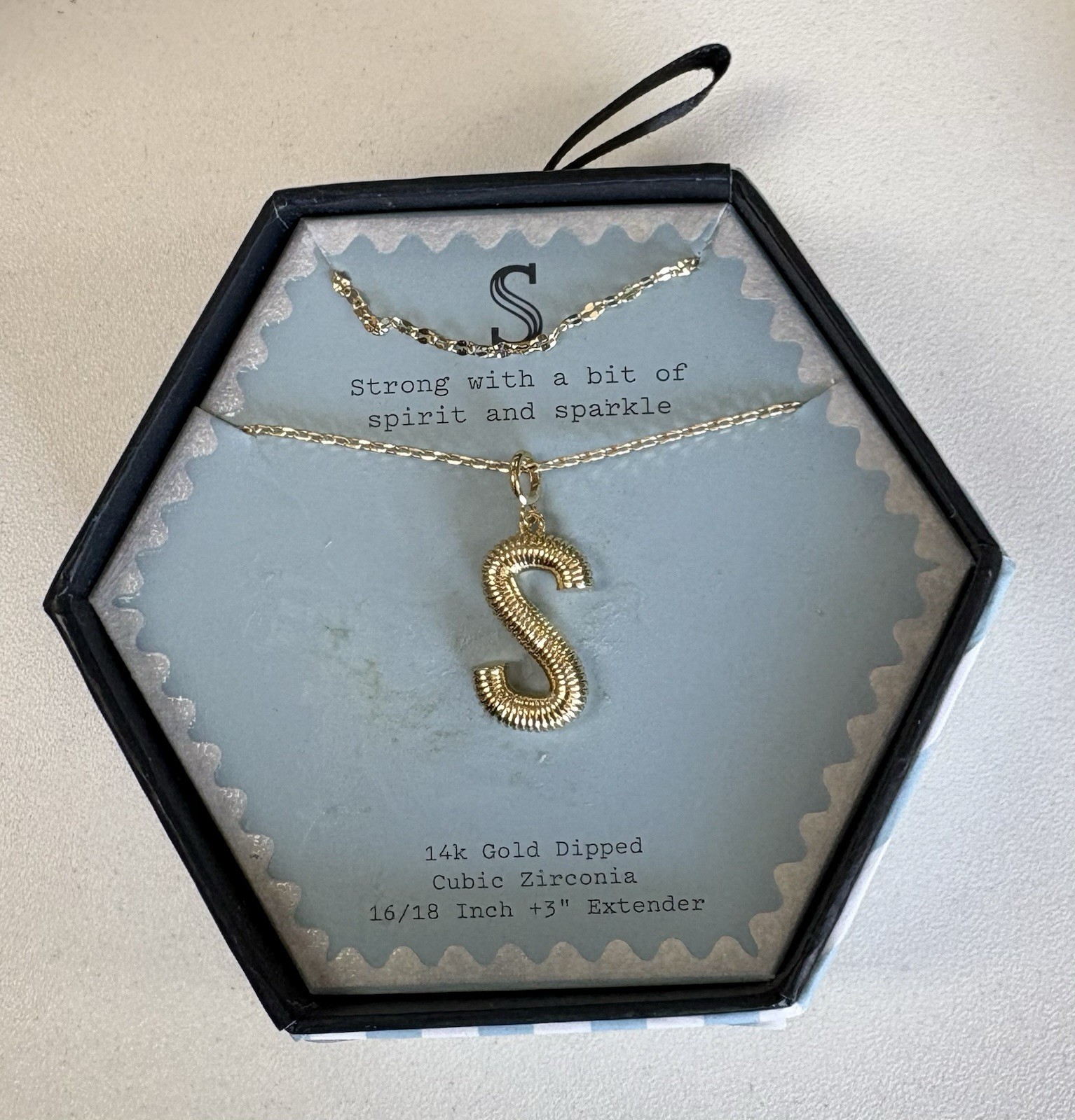A New Day 14k Gold Dipped Initial S Cubic Zirconia Pendant Necklace NIB