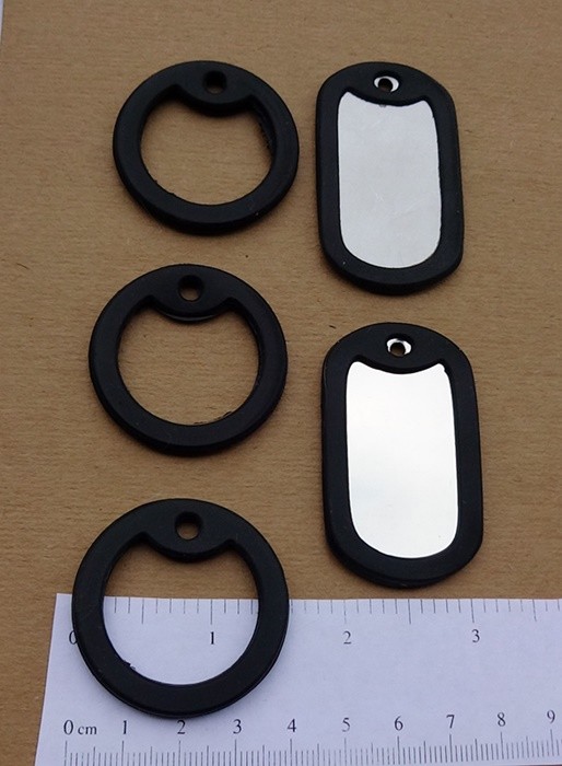 Stainless Steel Dog Tags w/ Black Silencer Matte or Shiny Tag Qty 2 5 10 25