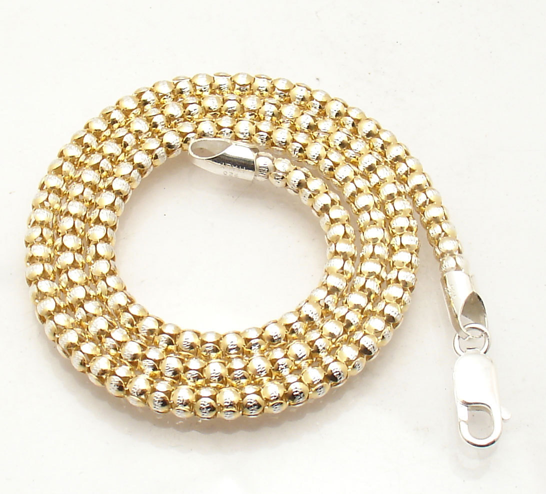 18″ Italian Popcorn Coreana Chain Necklace 14K Yellow Two-Tone Gold Clad Silver