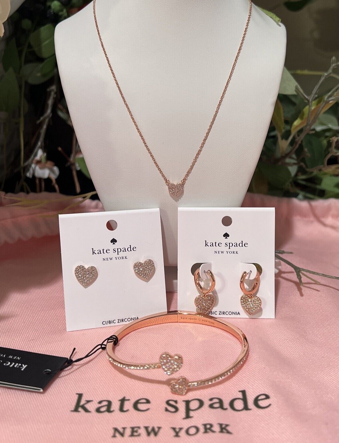 Kate Spade New York Rose Gold Pave Heart Mini Necklace or Earrings or Bracelet