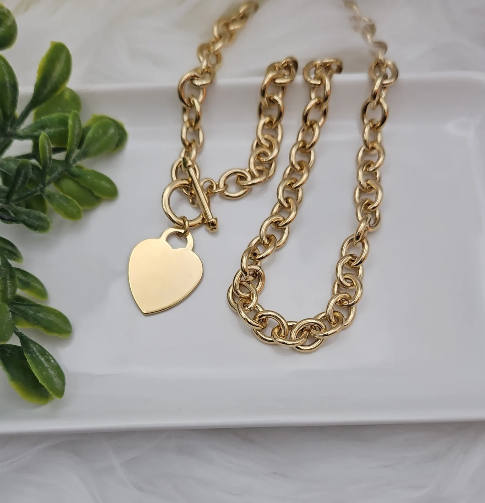 Gold Toggle Necklace For Women, 14k Heavy Plated Gold Toggle & Tag Necklace