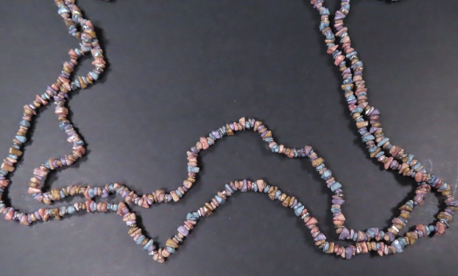 Set of (2) Semiprecious Stone Chip Multicolored Beaded 44″ Necklaces
