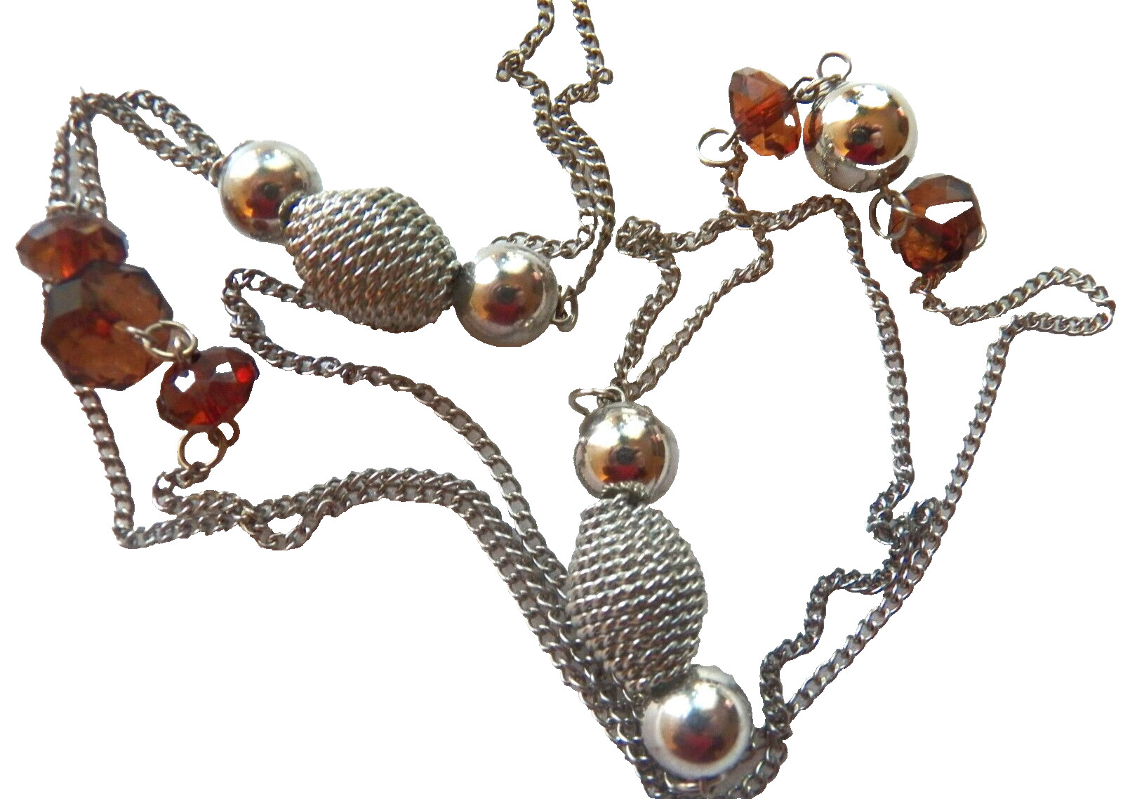Silver Tone Wrapped Beads Double Strand Necklace 32+ in. Vintage Jewelry