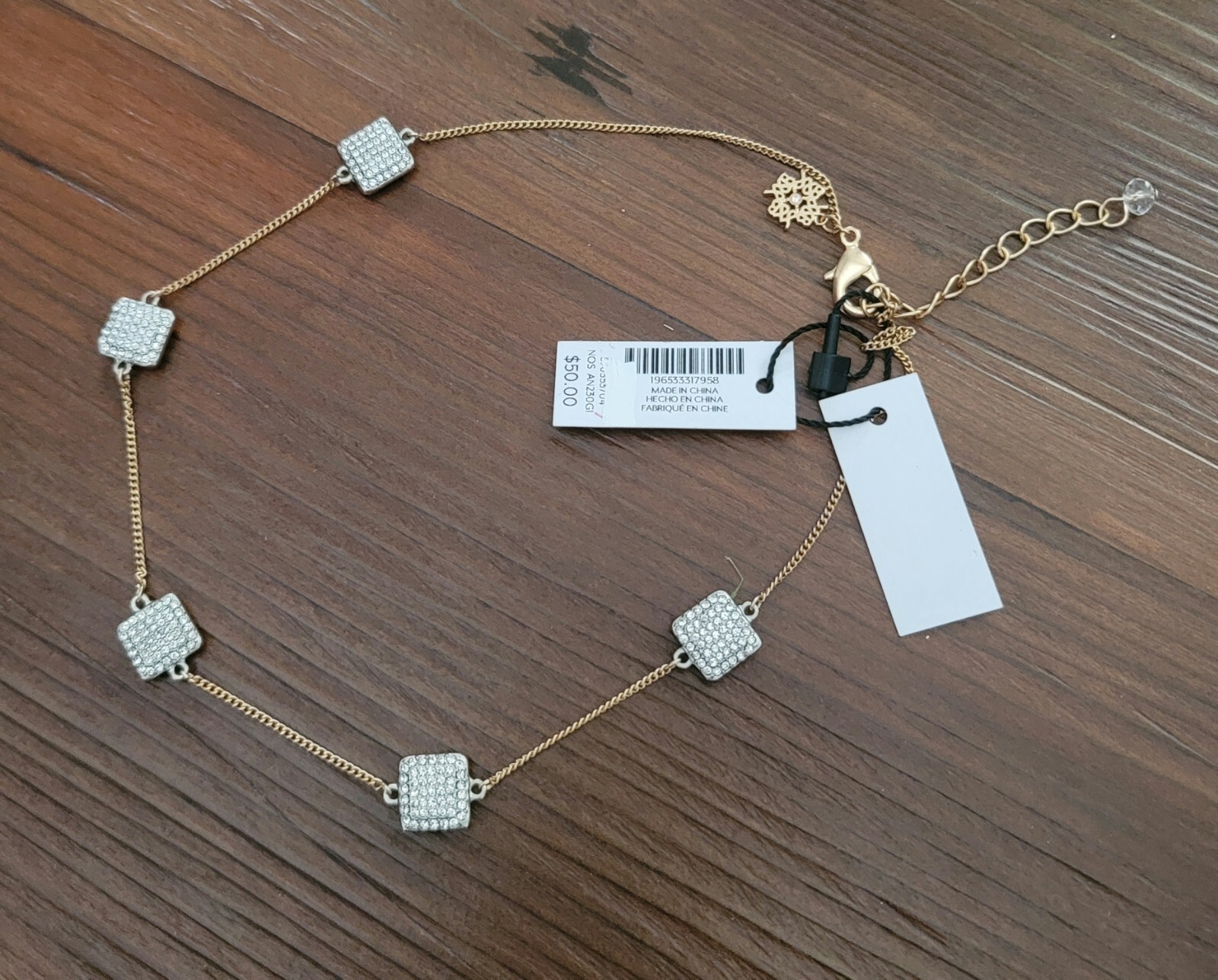 NWT WHITE HOUSE BLACK MARKET WOMEN’S CHAIN NECKLACE GOLD AND SILVER TONE PAVE CZ