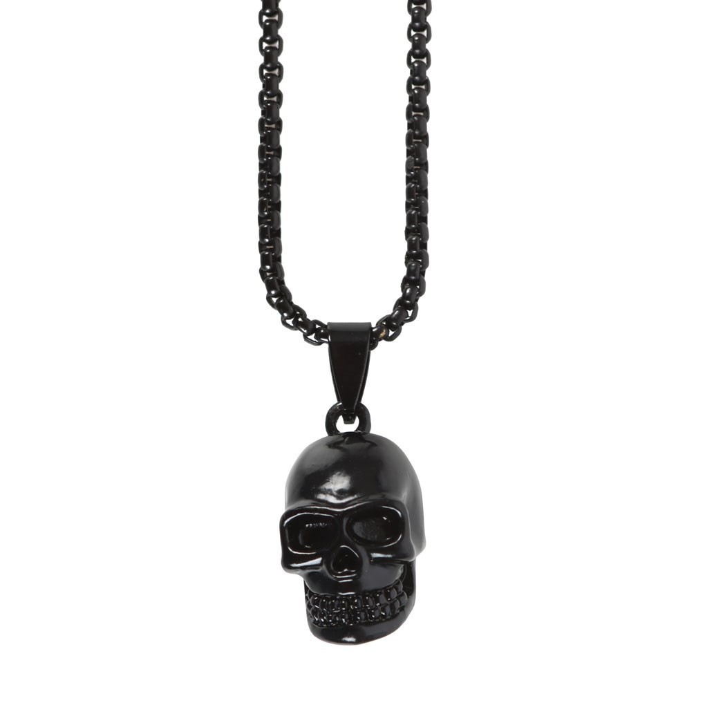 Gothic Witchy Black Skull Design Stainless Steel Chain Necklace