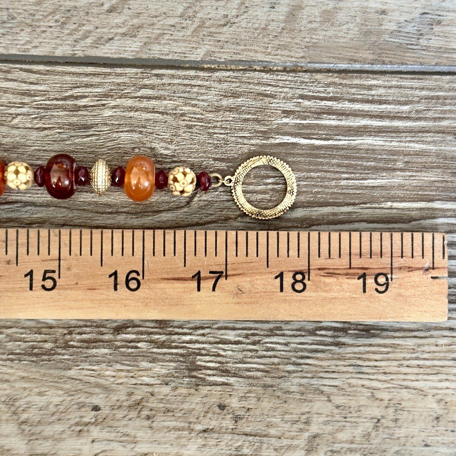 Tigers Eye Mixed Materials Plastic Beaded Statement Necklace Gold Tone