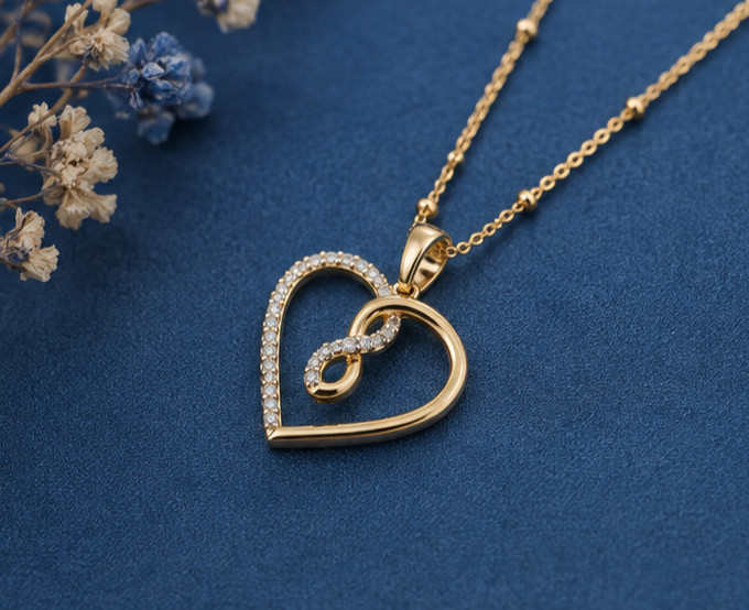 1.00Ct Heart Infinity Simulated Diamond Pendant Necklace 925 Sterling Silver