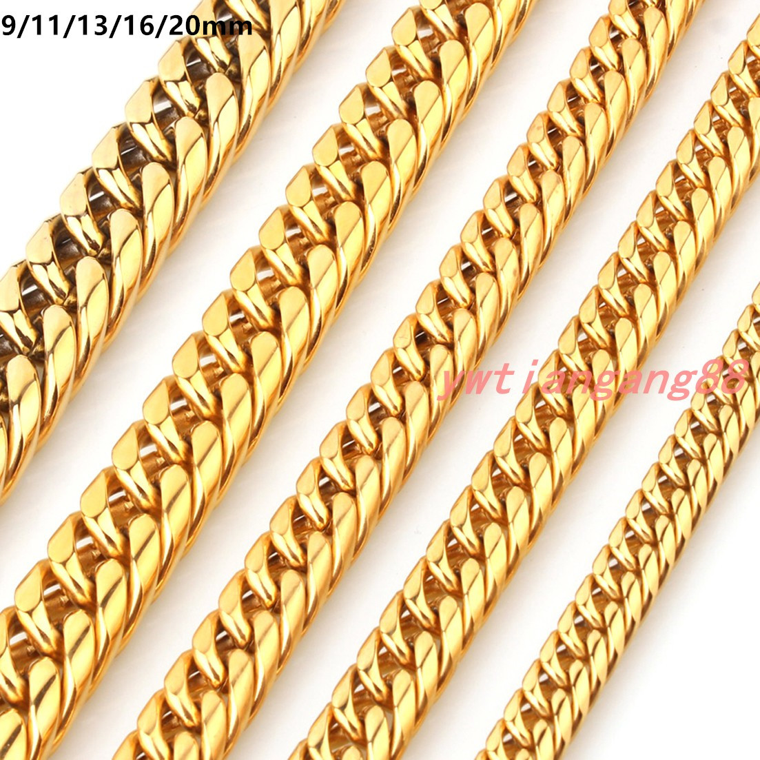 9/11/13/16/20mm Stainless Steel Mens Curb Link Chain Silver Gold Black Necklace