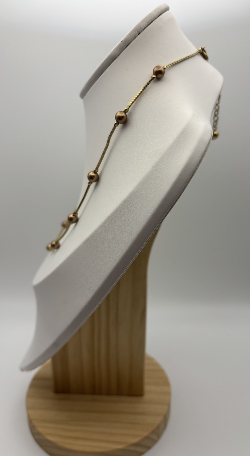 Vintage Monet Gold Tone Bead Station Necklace Signed Adjustable Snake Chain 48cm