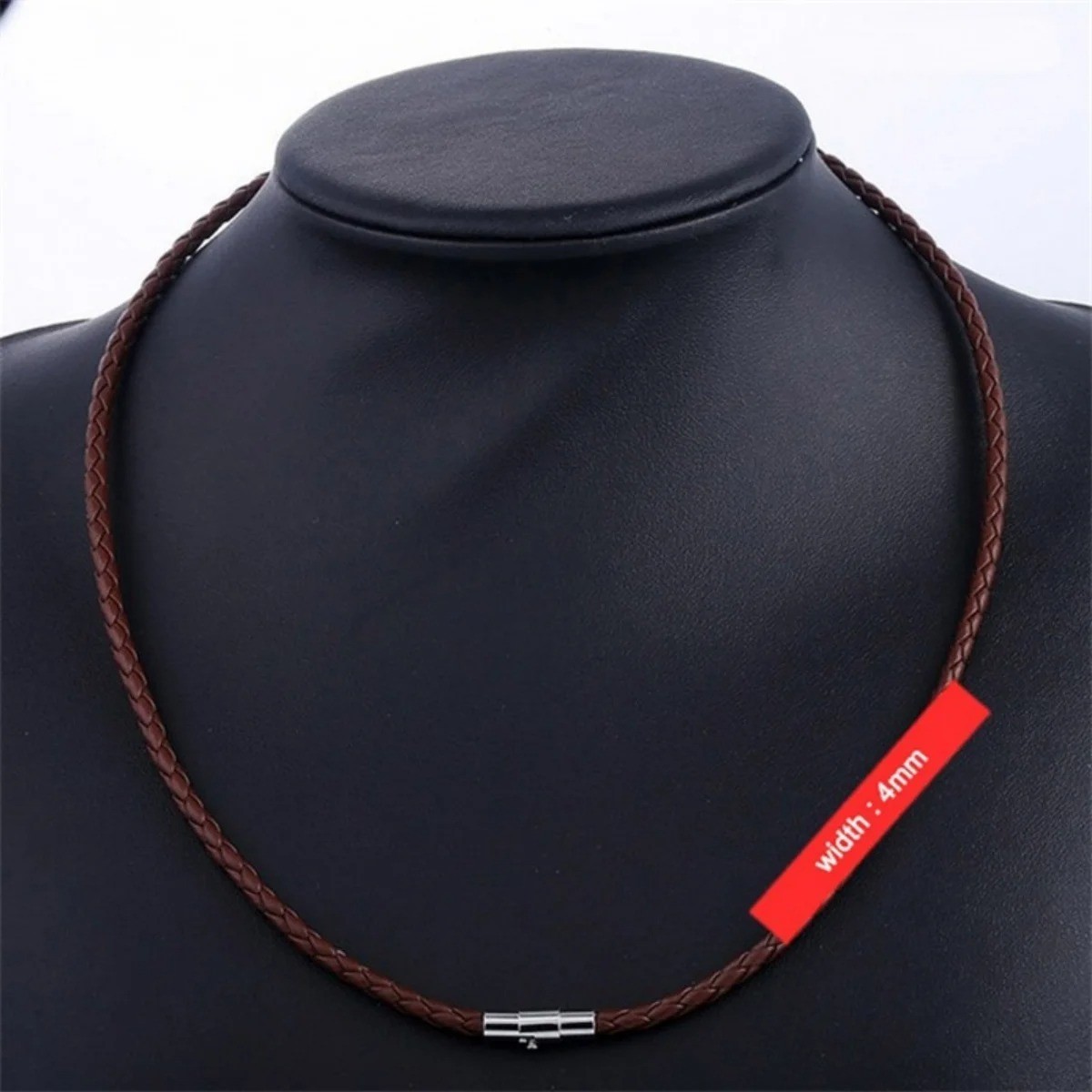 4/6/8MM Mens Black Braided Cord Rope Leather Necklace Choker w/ Magnetic Clasp