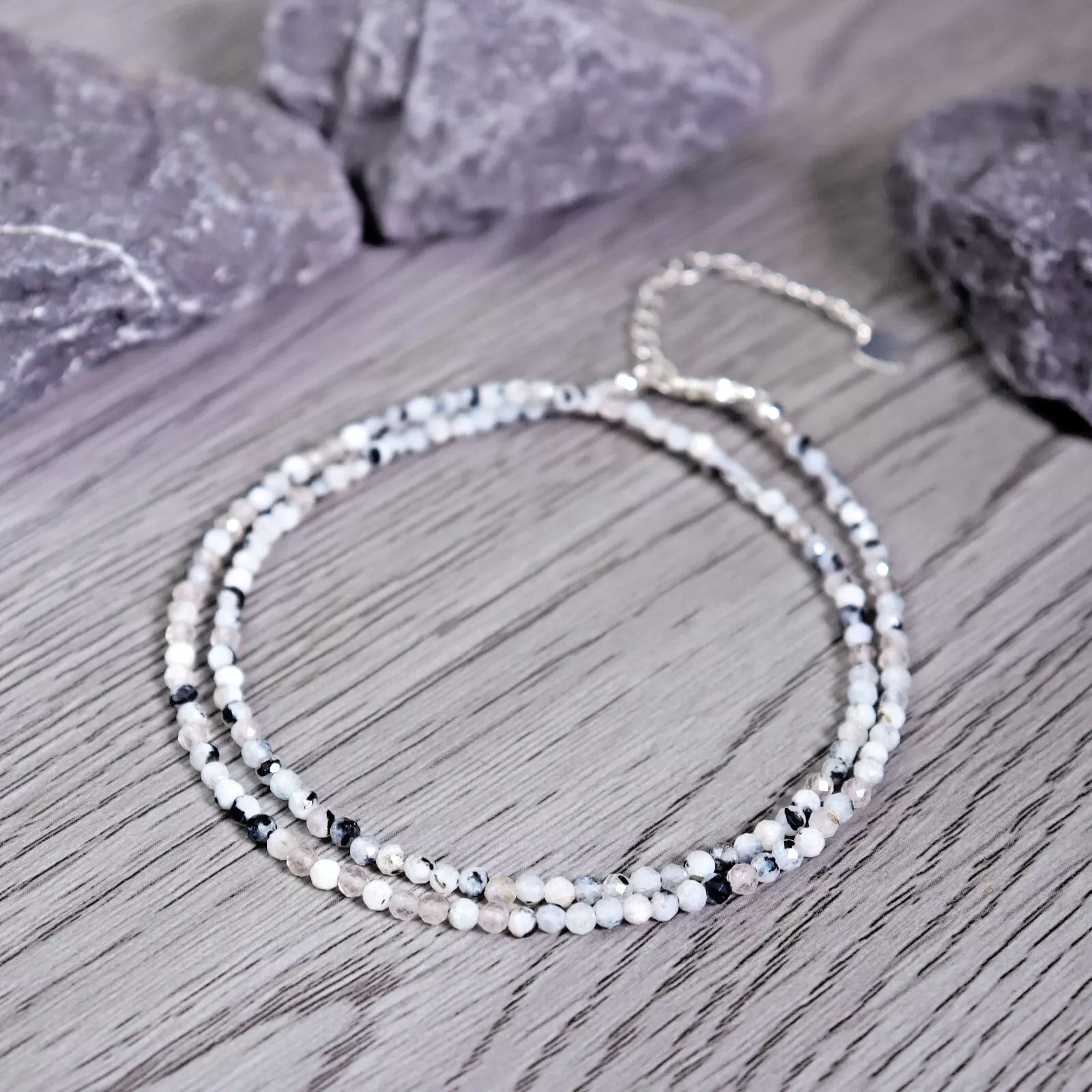 2mm Rainbow Moonstone Crystal Gemstone Faceted Beads Dainty Choker Necklace