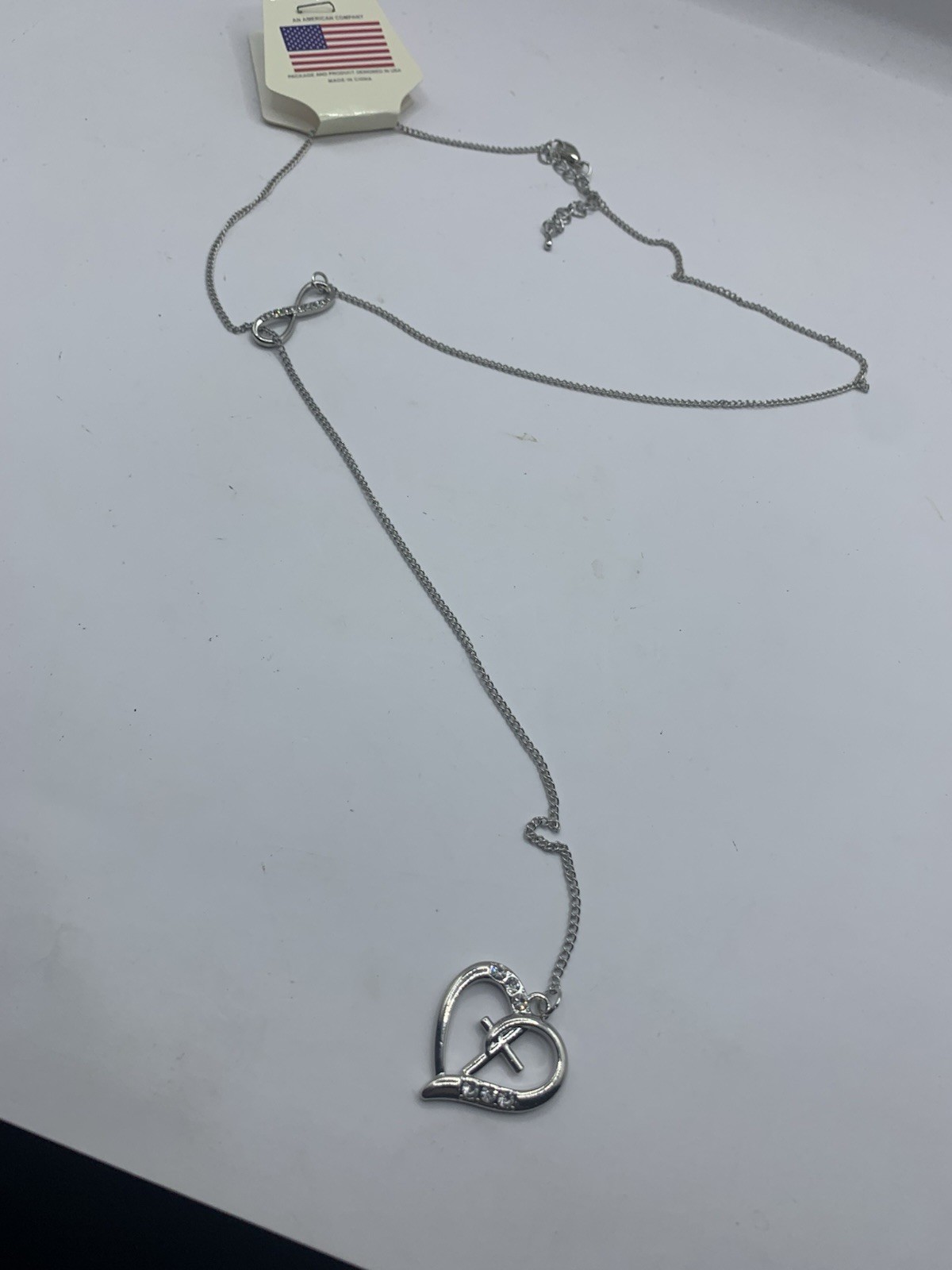 Christian Design Necklace 27 In Length Adjustable Infinity Symbol Heart Cross
