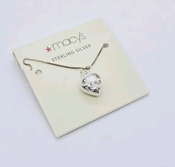 Macy’s Sterling Silver 925 Necklace Puffer Heart 3D New On Card $40