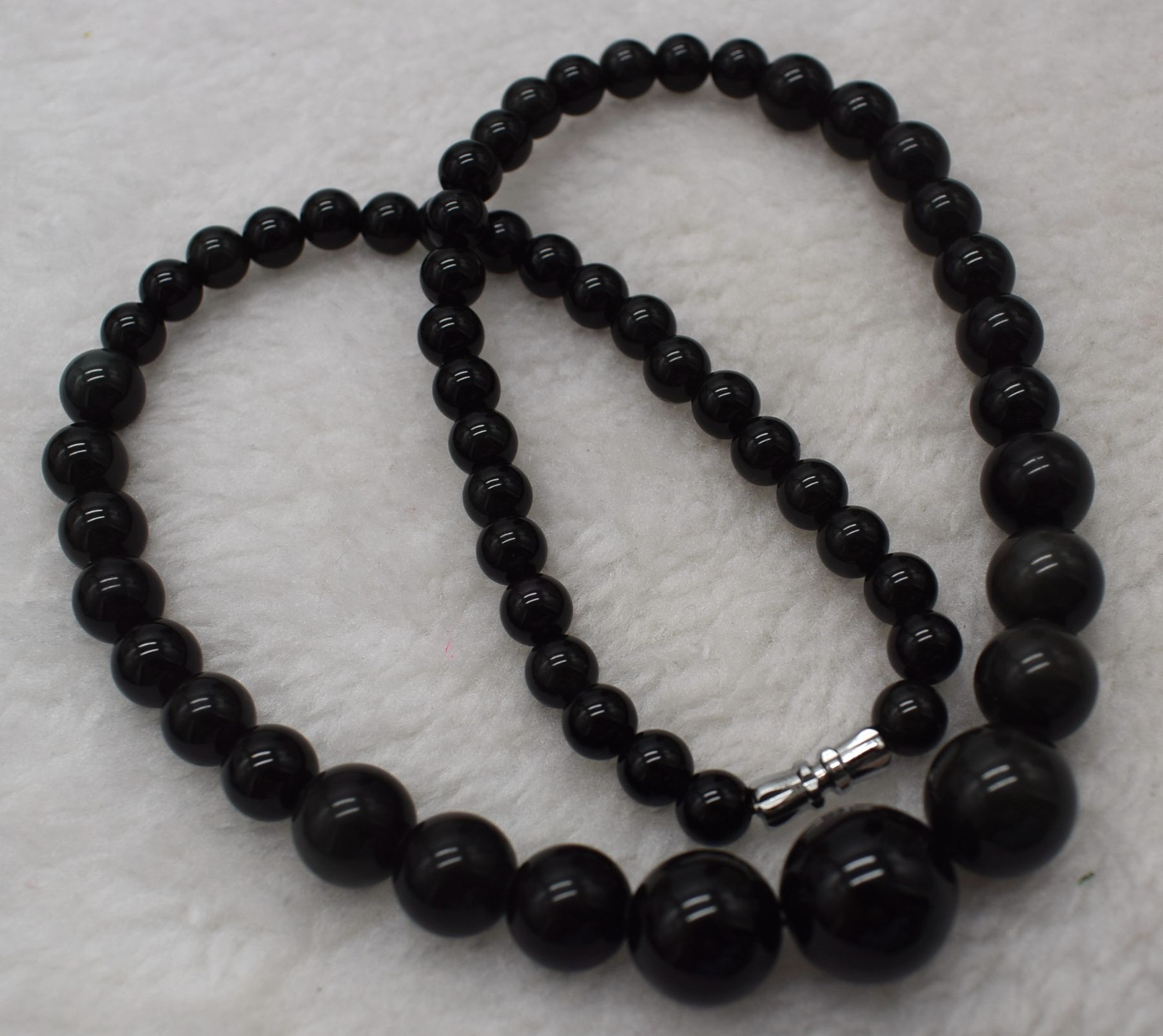 Natural Beautiful 6-14mm Black Obsidian Round Gemstone Beaded Necklace16-24in