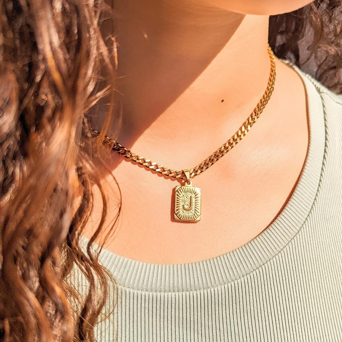 18K Gold Plated Square Capital A-Z Necklace 5mm Cuban Chain 18/20/22/24/26