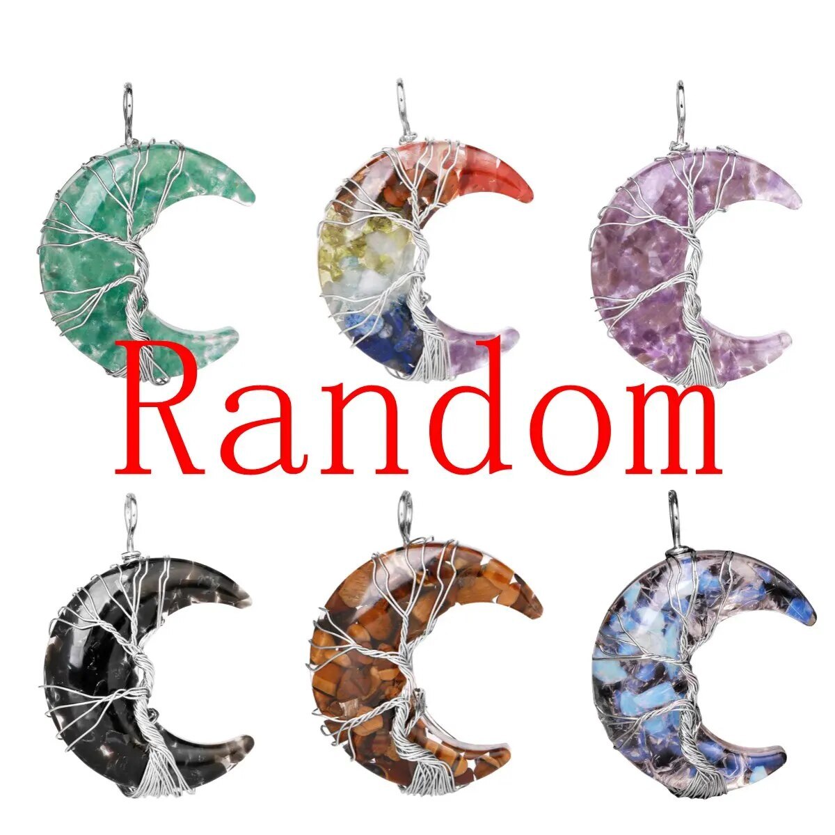 Fashion 7 Chakra Moon Pendant Energy Crystal Crescent Resin Gemstone Jewelry