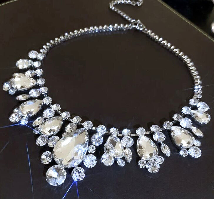 Gorgeous JEWELS White Rhinestone Betsey Johnson HIP HOP Night Club Bib Necklace