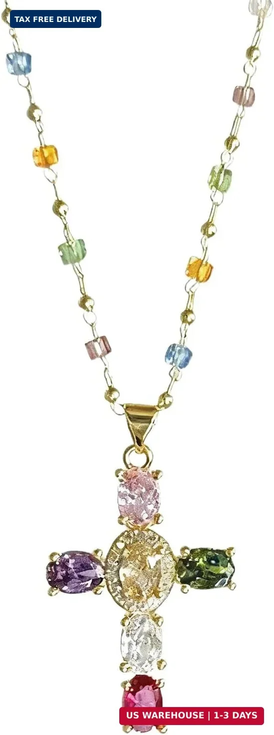 1 Rainbow Symbol Pendant Necklace Colorful Crystal Alloy Clavicle Chain Dainty C