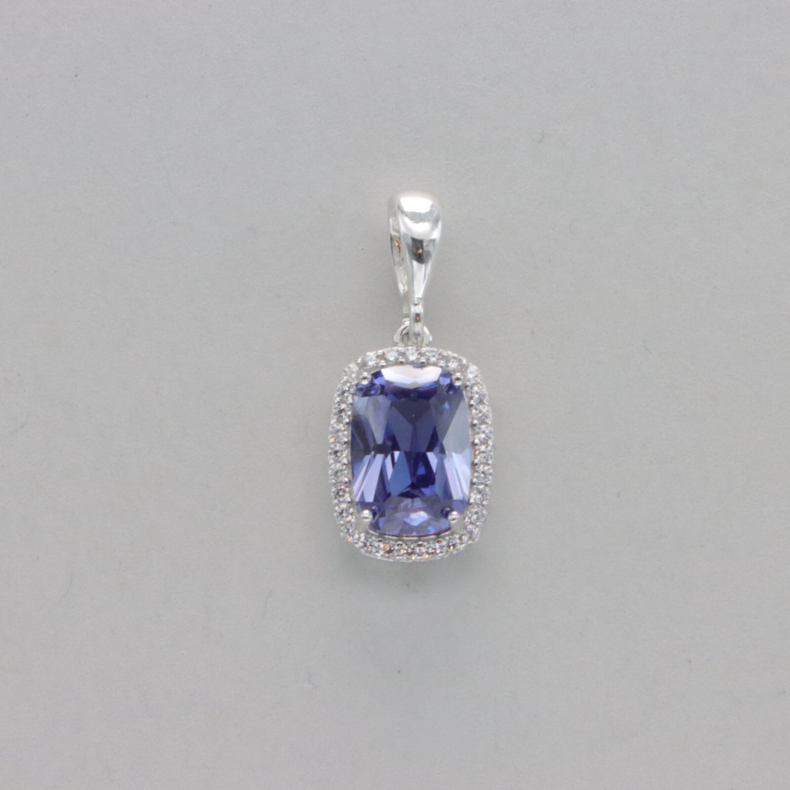 Square / Rectangle Blue TANZANITE CZ Pendant 925 STERLING SILVER Necklace #99e