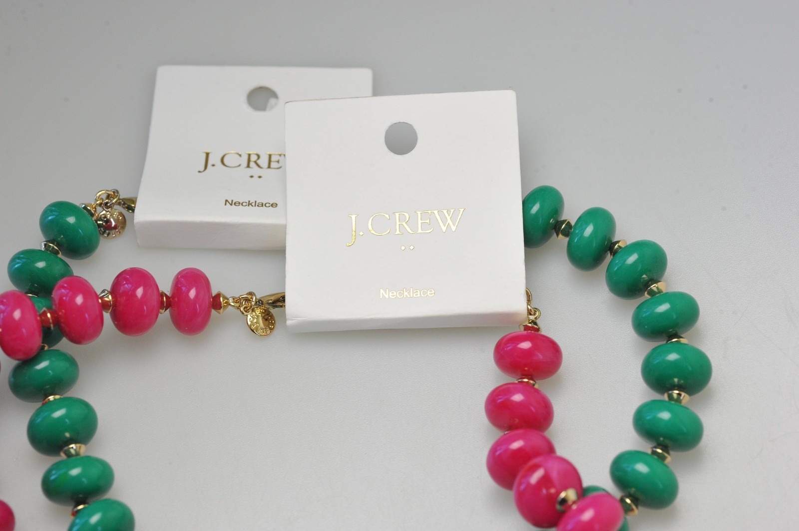 J. CREW Multi Strand Beaded Necklace statement LOT pink green 18″ XF10