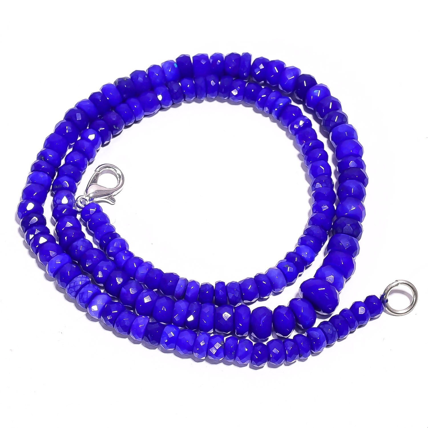 61.95 Ct. Natural Blue Ethiopian Opal Heishi Faceted Beads Necklace 16″ A-2279