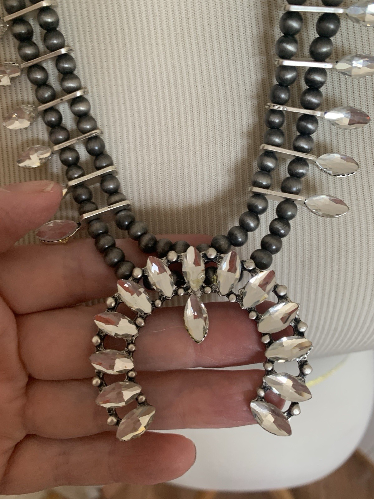Brand New Western Squash Blossom Bling Necklace Gray, Silver Bling!!