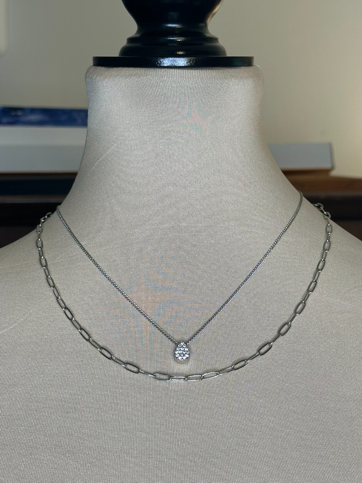 Park Lane Electric 2 In 1 Layered Necklace Gold Paperclip Chain Teardrop CZ BNWT