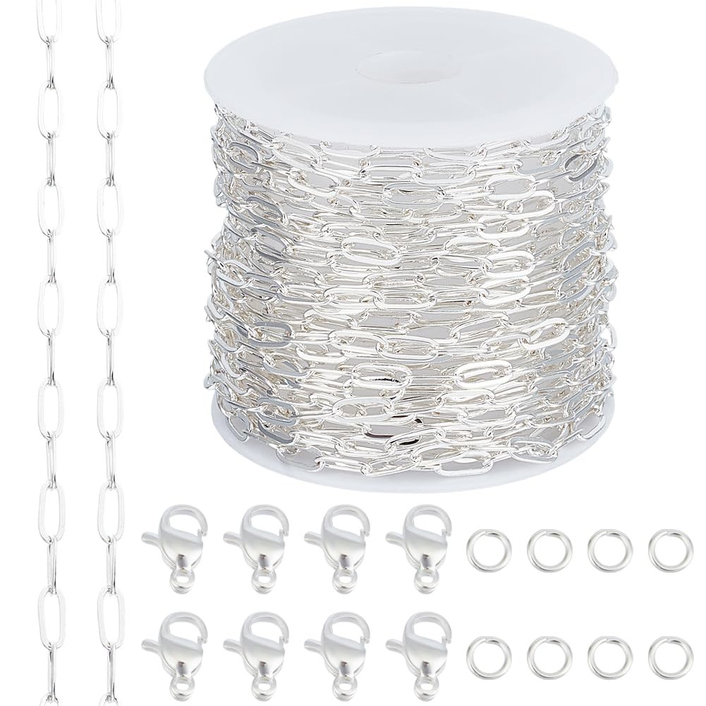 1 Roll 16.4 Feet/5m Paperclip Chain for Jewelry Making 925 Sterling Silver Pl…