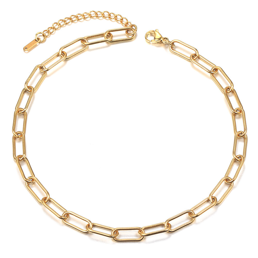 7mm Gold Plated Paperclip Cable Chain Choker Necklace For Women Stainless Steel