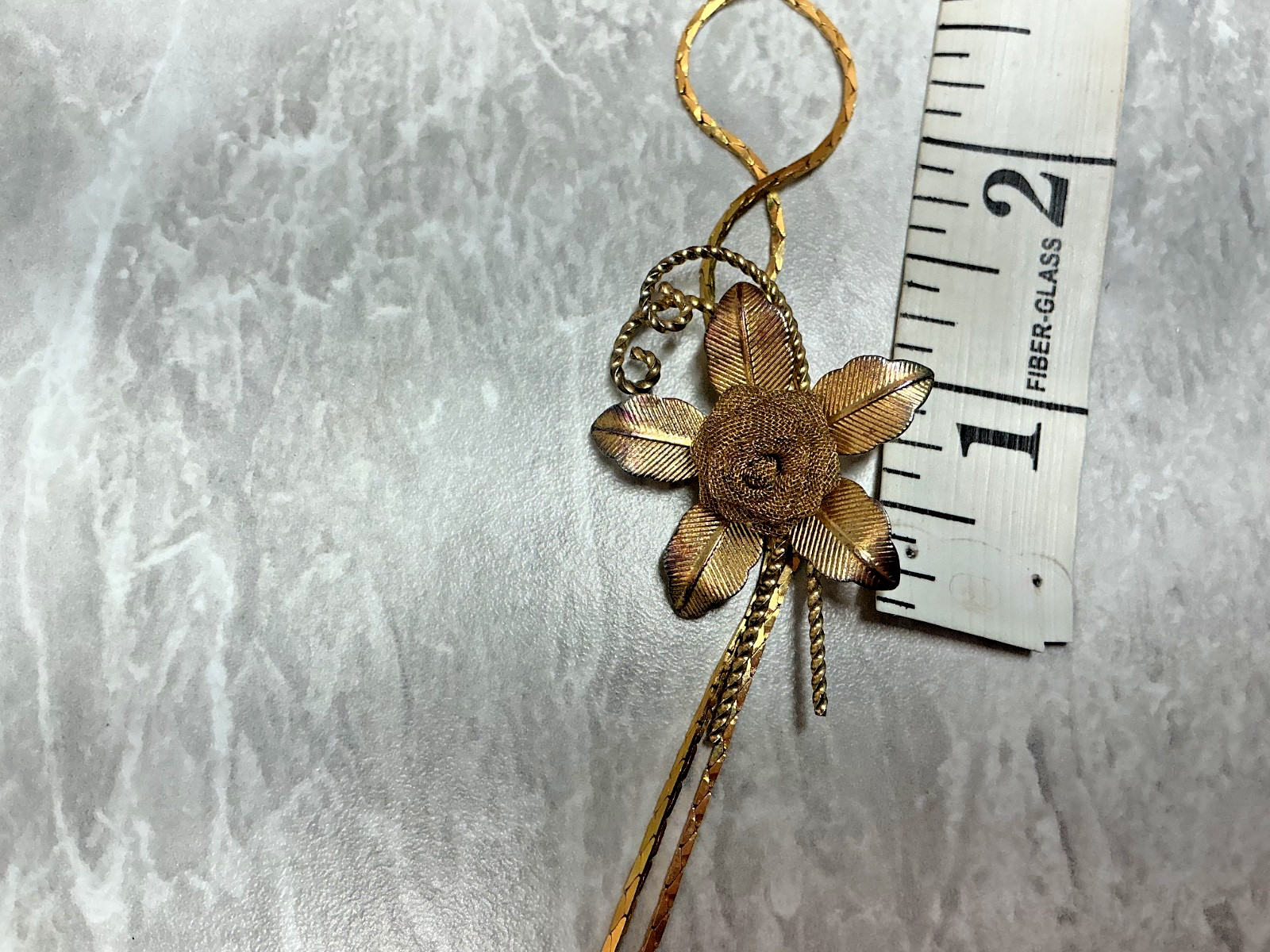Vintage Bolo Lariat Slide Rose Necklace Gold Tone