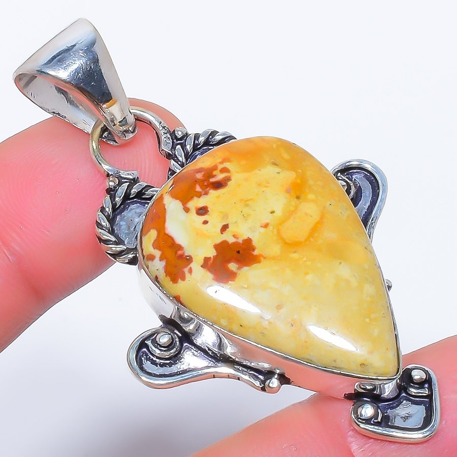 Natural Picture Jasper Gemstone 925 Silver Plated Jewelry Pendant 2.3″ M1515