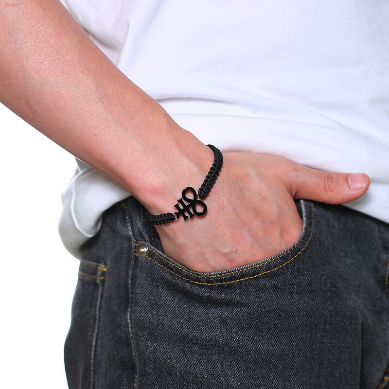 Braided Rope Men Bracelet Cuff Satanic Sigil of Lucifer Inverted Crucifix Cross