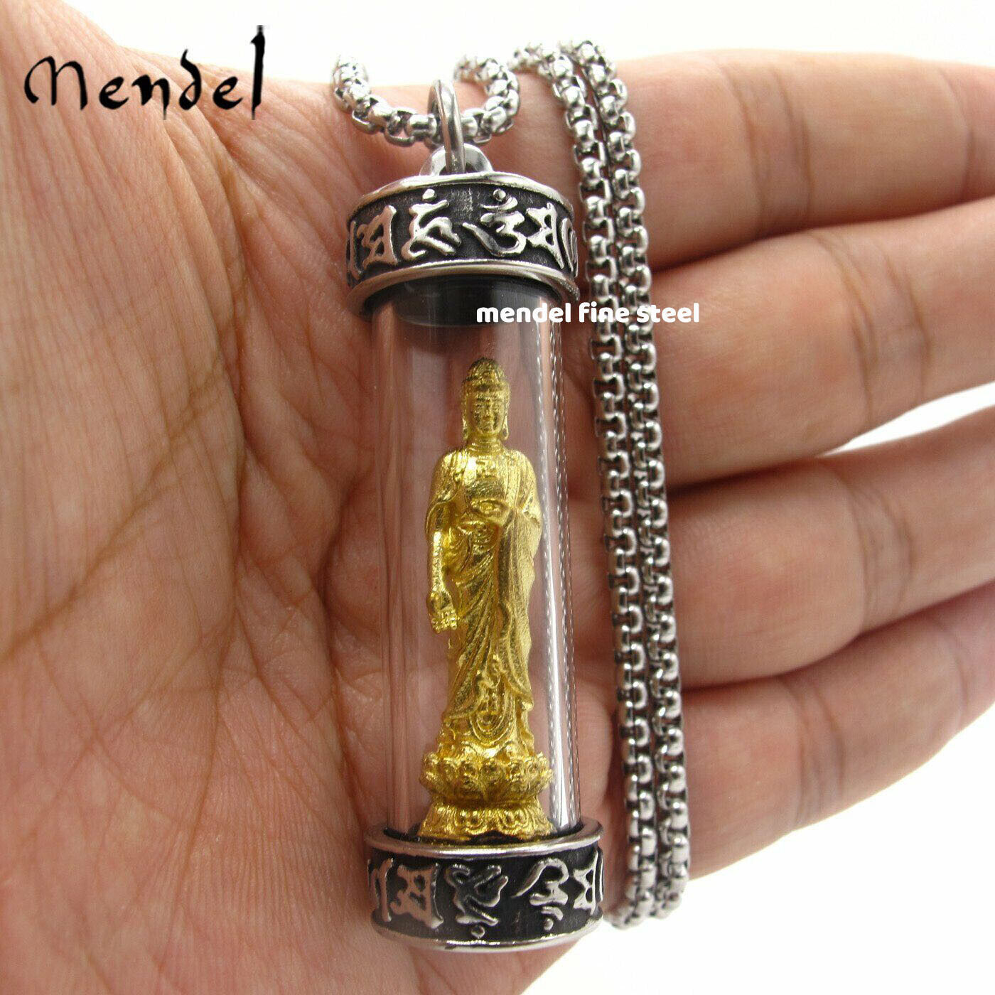 MENDEL Mens 18k Gold Plated Thai Tibetan Buddha Pendant Necklace Stainless Steel