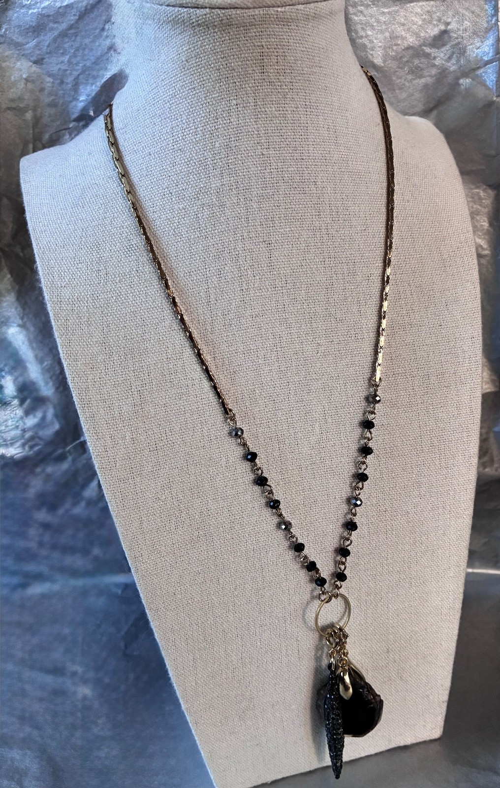 Lot of 2 INC International Concepts Add A Charm Necklaces w/ Black Gold Silver