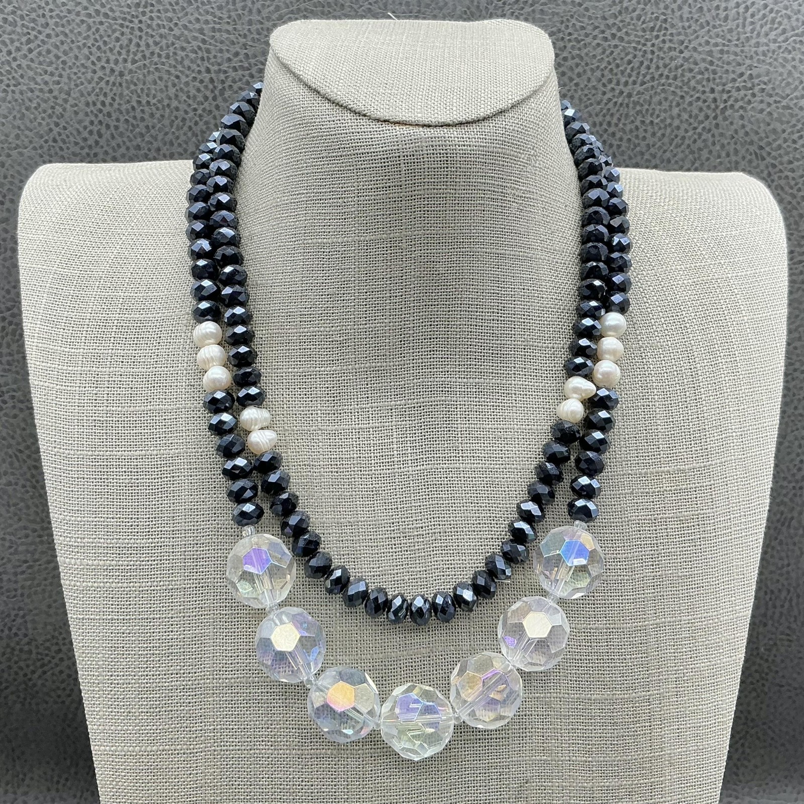 Necklace Black Beaded Layered Crystal Bib 16 In Womens Statement Glass Jewelry